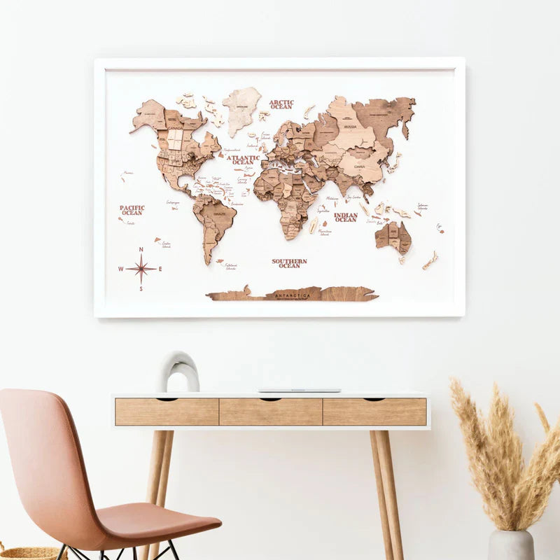 3D Wooden Triptych World Map