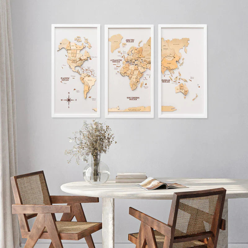 3D Wooden Triptych World Map