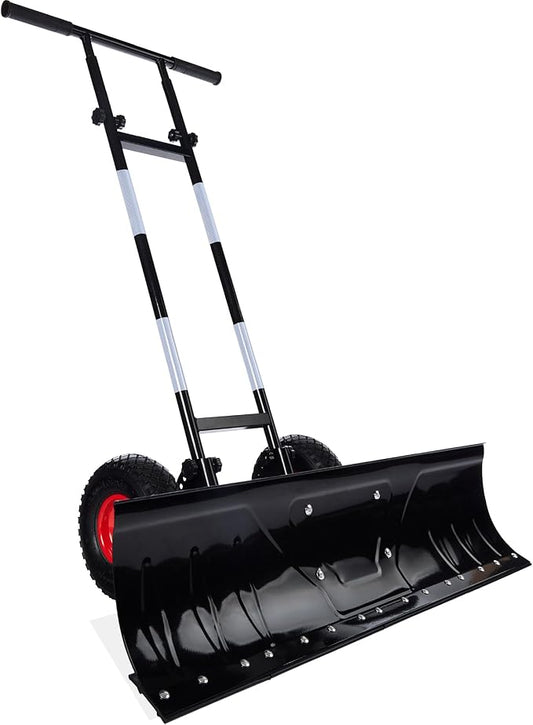 Heavy-Duty Dual-Wheel Push Snow Plow (Galvanized Steel Blade · Adjustable Angle · Adjustable Handle)