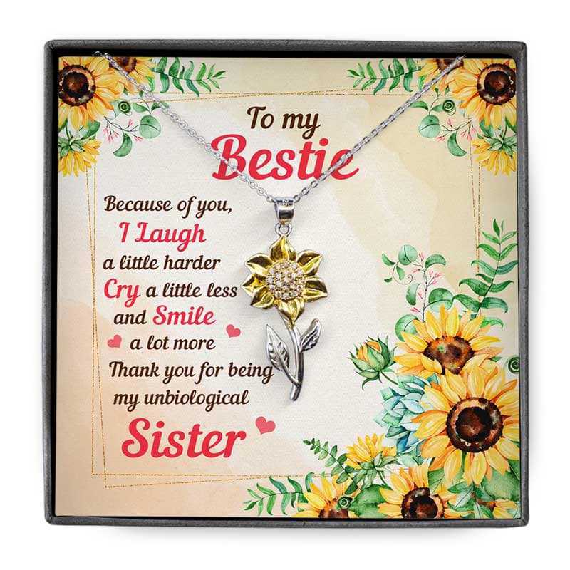 Thank You Besties Best Friend Unbiological Sister Sunflower Necklace