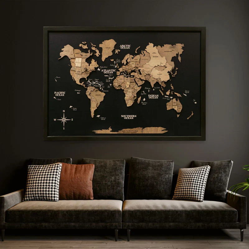 3D Wooden Triptych World Map