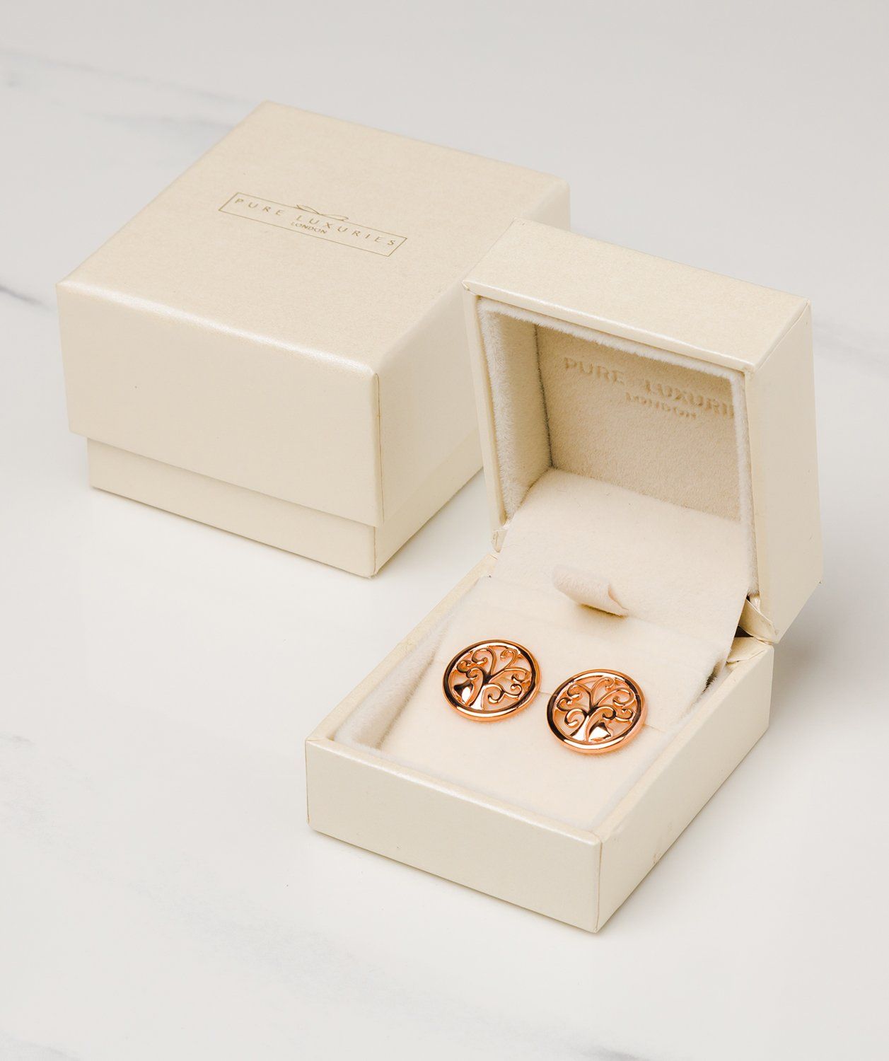 Gift Packaged 'Fosette' 18ct Rose Gold 925 Silver Branch Earrings