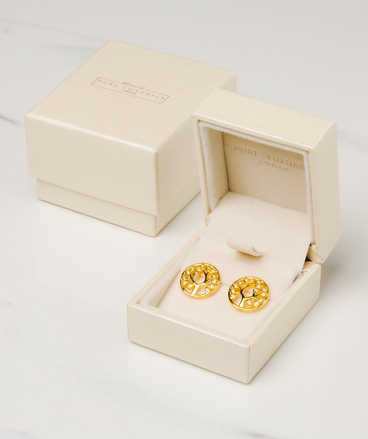 Gift Packaged 'Ana' 18ct Gold Plated 925 Silver & Cubic Zirconia Branch Earrings