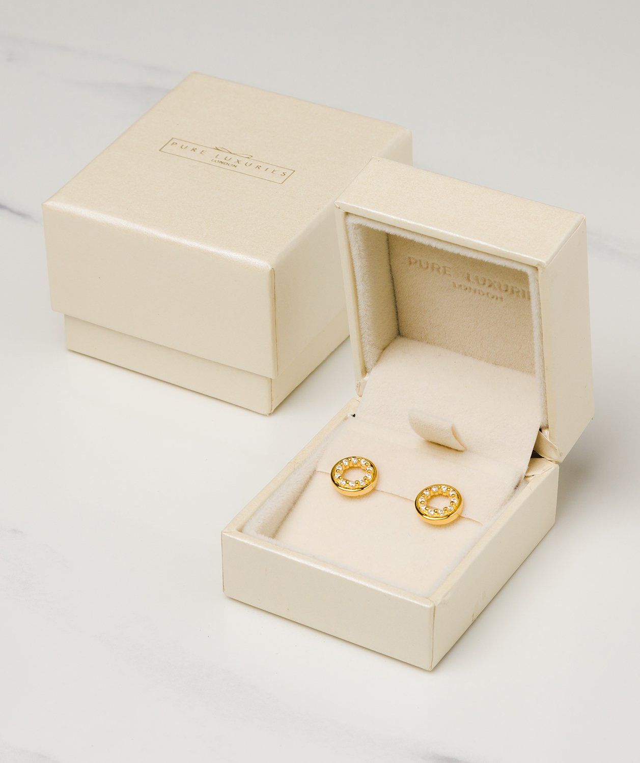 Gift Packaged 'Cezanne' 18ct Yellow Gold plated 925 Silver with Cubic Zirconia Circle Earrings