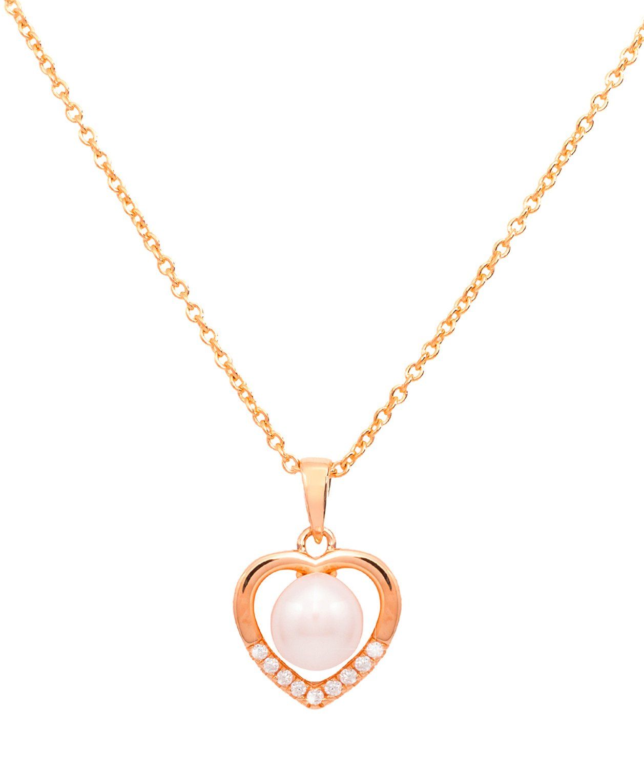 Gift Packaged 'Vesna' 18ct Rose Gold Plated 925 Silver & Freshwater Pearl Heart Necklace