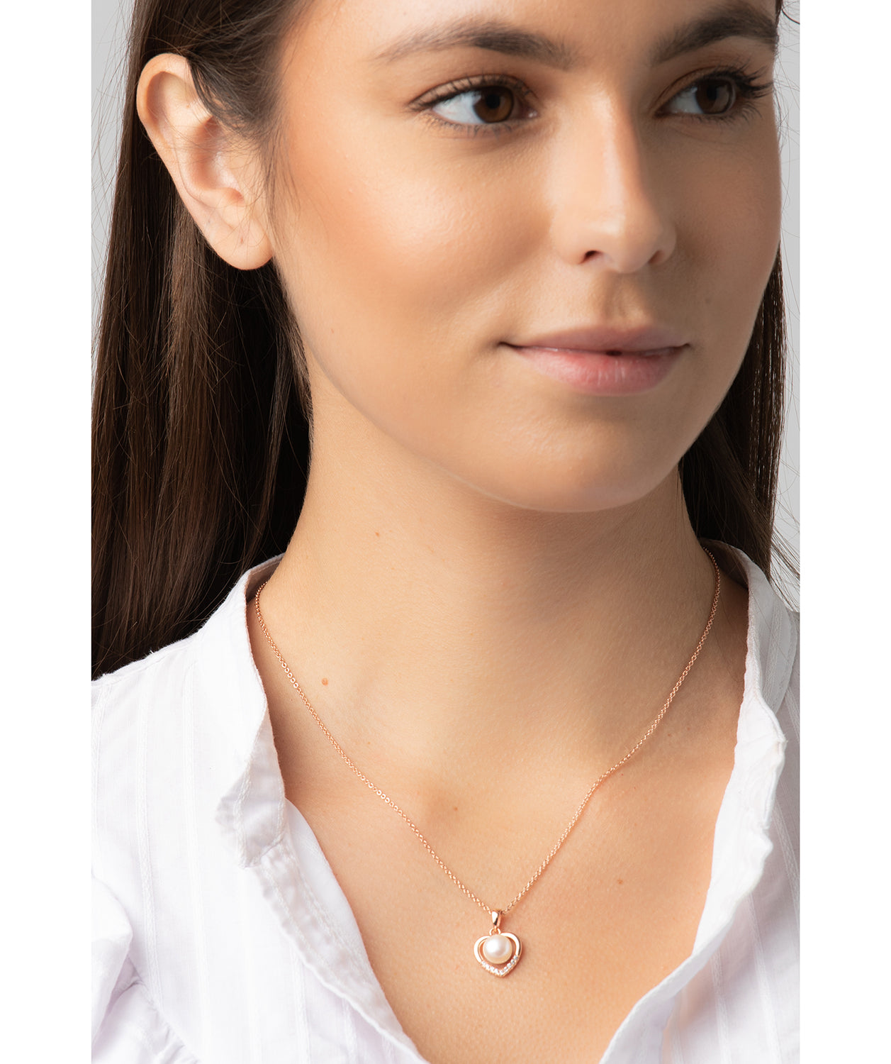 Gift Packaged 'Vesna' 18ct Rose Gold Plated 925 Silver & Freshwater Pearl Heart Necklace