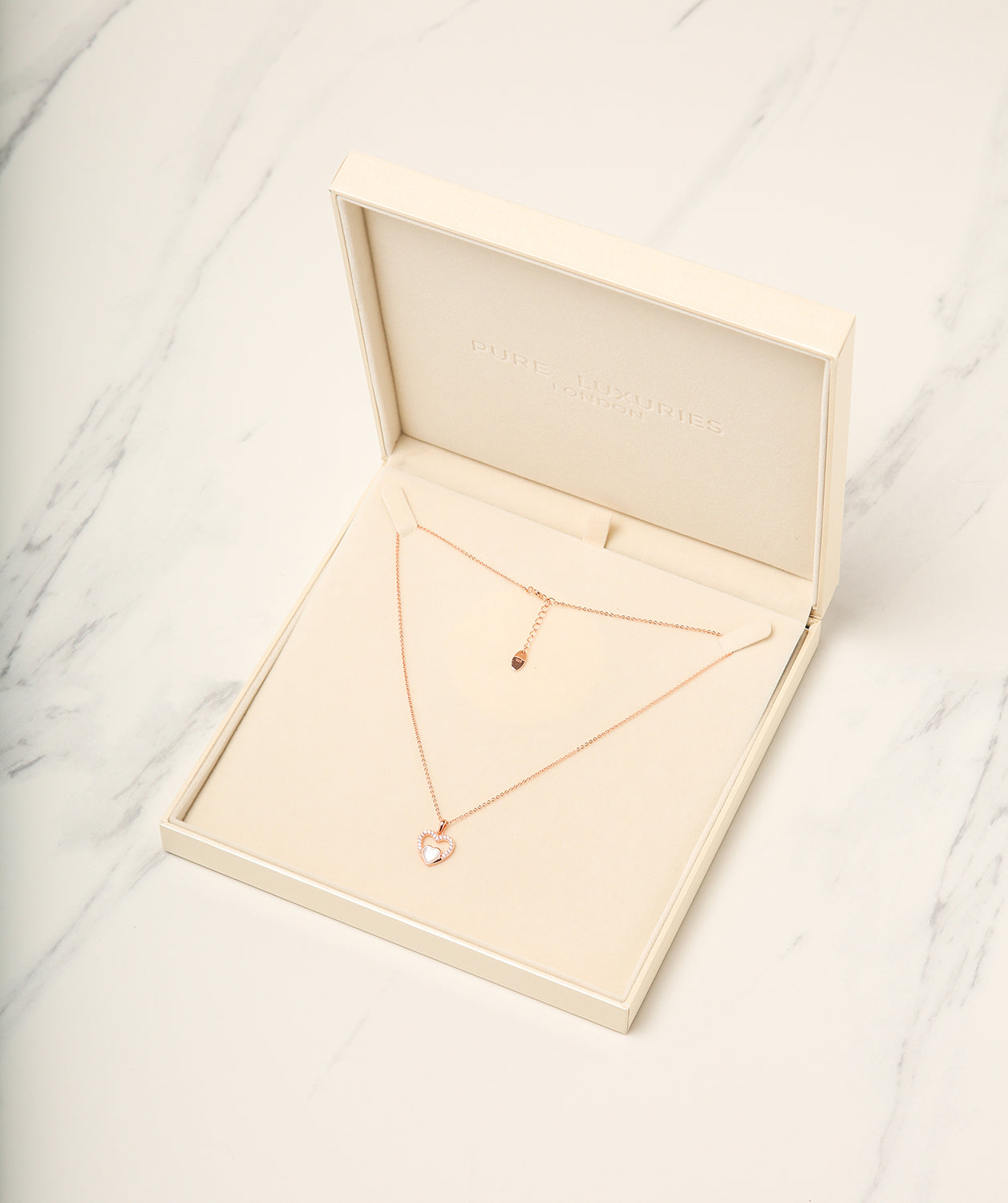 Gift Packaged 'Neves' 18ct Rose Gold Plated 925 Silver & Shell Pearl with Cubic Zirconia Heart Necklace