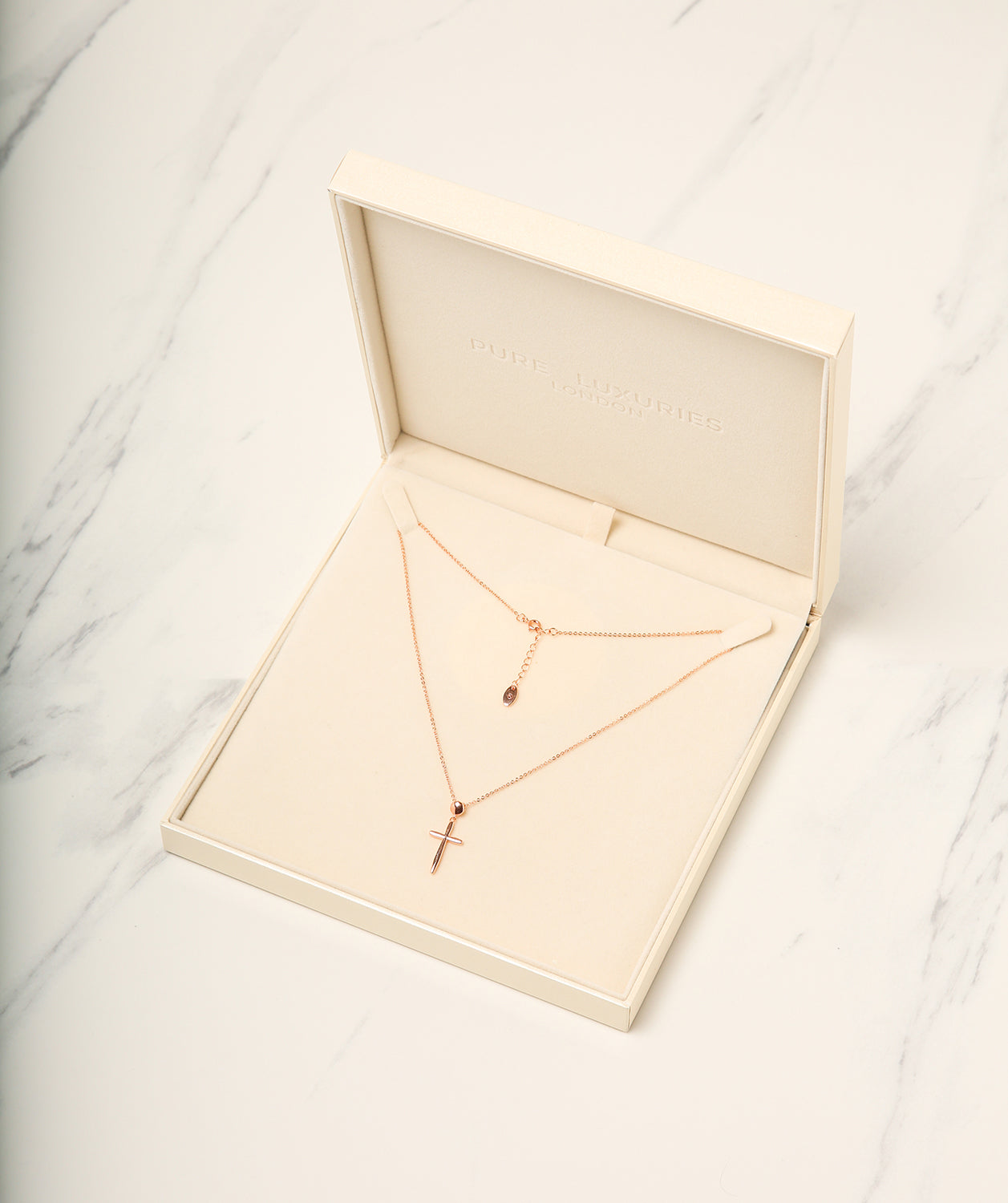 Gift Packaged 'Moraz' 18ct Rose Gold Plated 925 Silver Cross Pendant Necklace