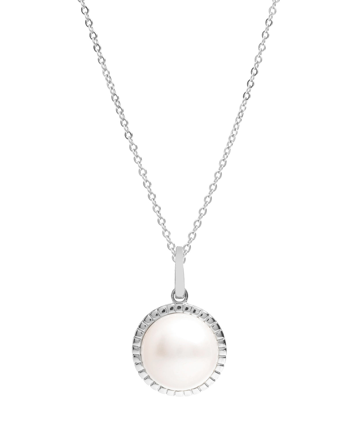 Gift Packaged 'Cosmos' Rhodium Plated 925 Silver & Freshwater Pearl Halo Pendant Necklace