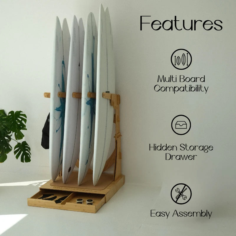 Vertical Surfboard Rack - With Storage Function