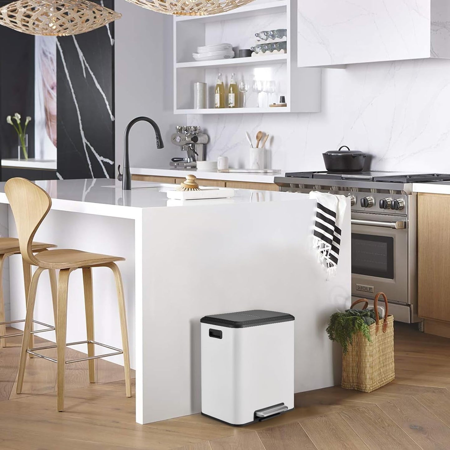 Dual Trash & Recycling Bin – Quiet Soft-Close Design(40L)