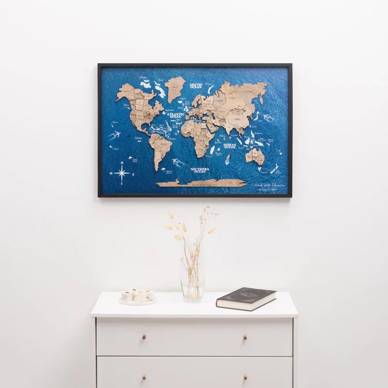 3D Wooden Triptych World Map