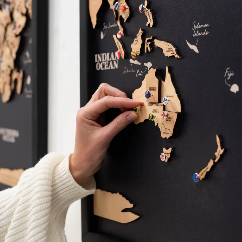 3D Wooden Triptych World Map