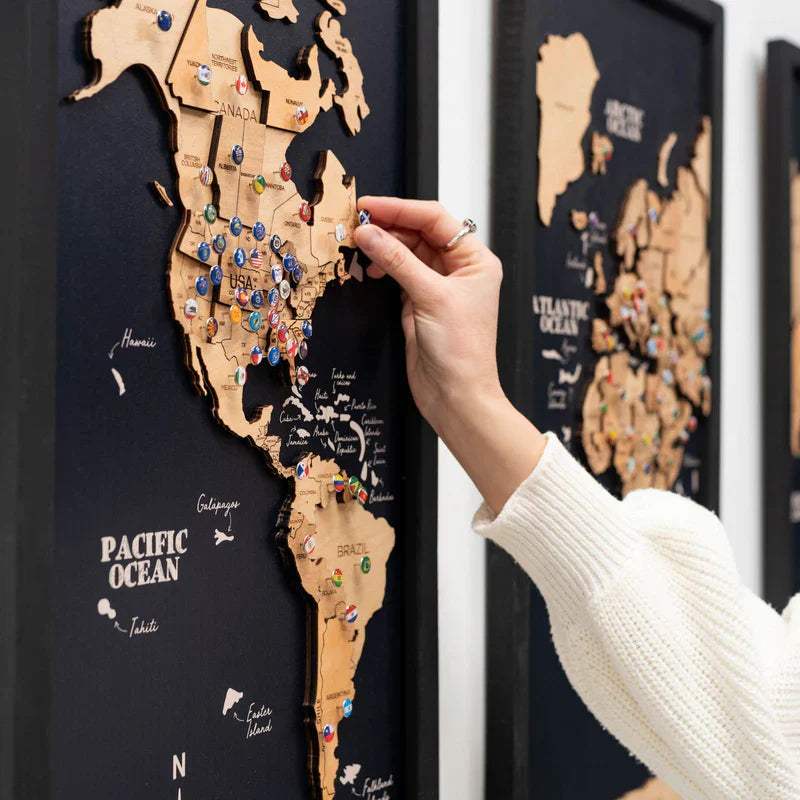 3D Wooden Triptych World Map