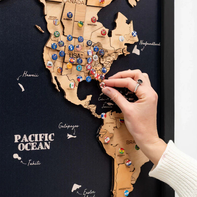 3D Wooden Triptych World Map